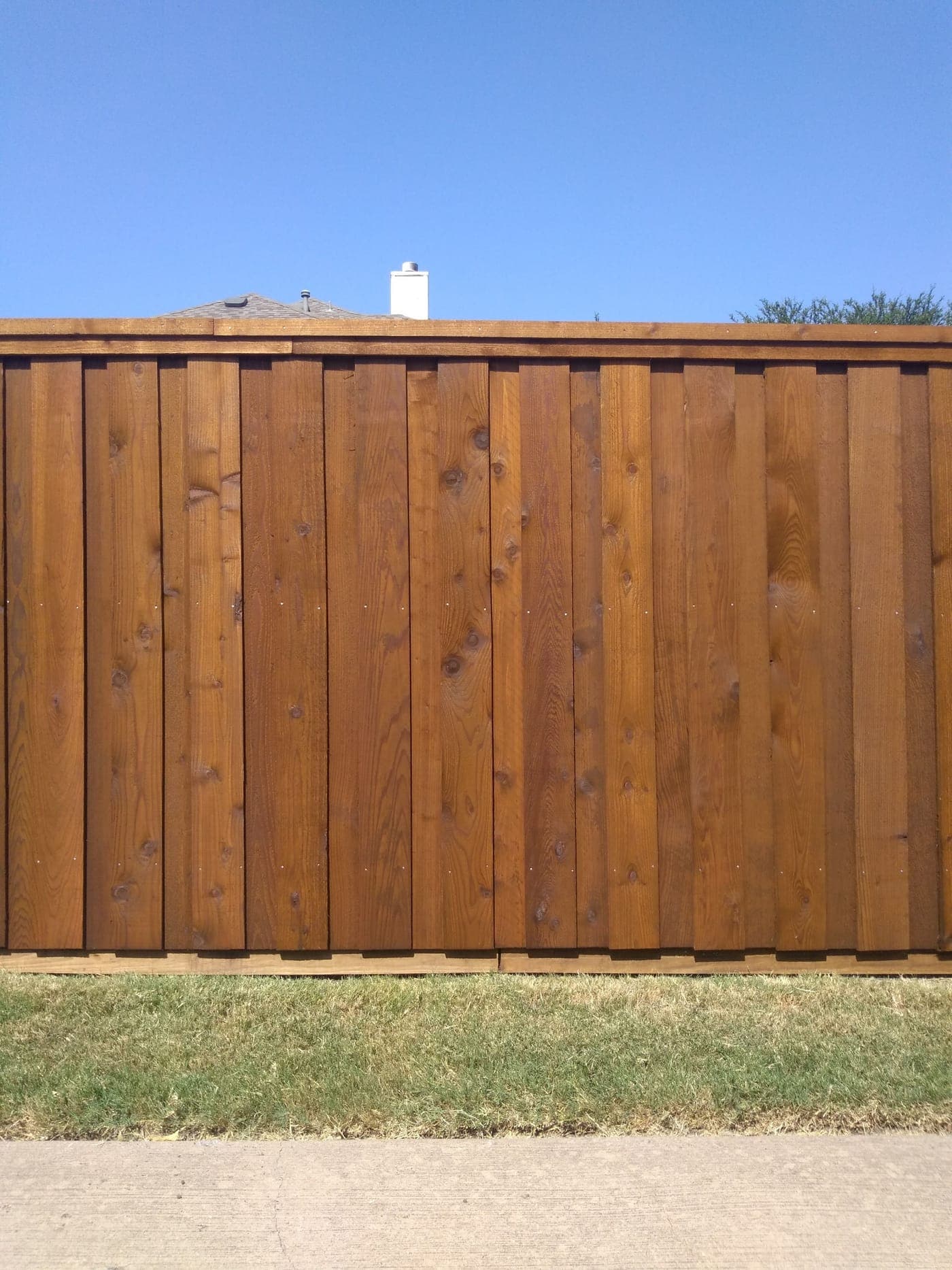 Cedar board-on-board fence in Allen, TX — 8-foot height with full-cap trim